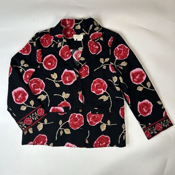 kate spade new york Tops - Kate Spade Top Women’s 2XS Button Down Floral Roses Hazy Crepe Blazer Career